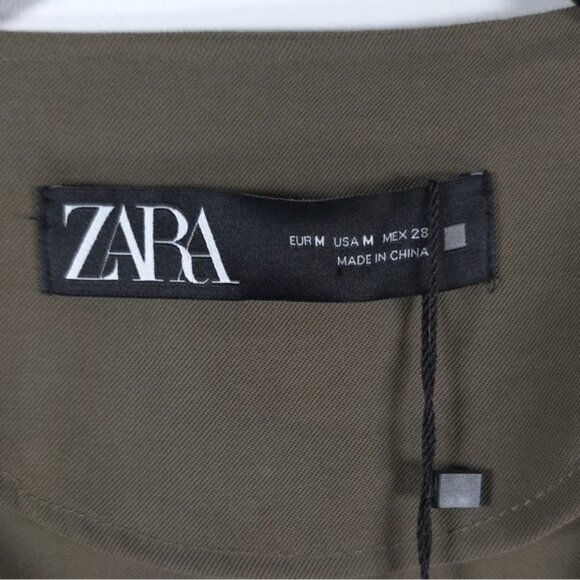 NWT ZARA Viscose Blend Ruffle Peplum Army Green Jacket Open Front 4968/068/M - Picture 6 of 14